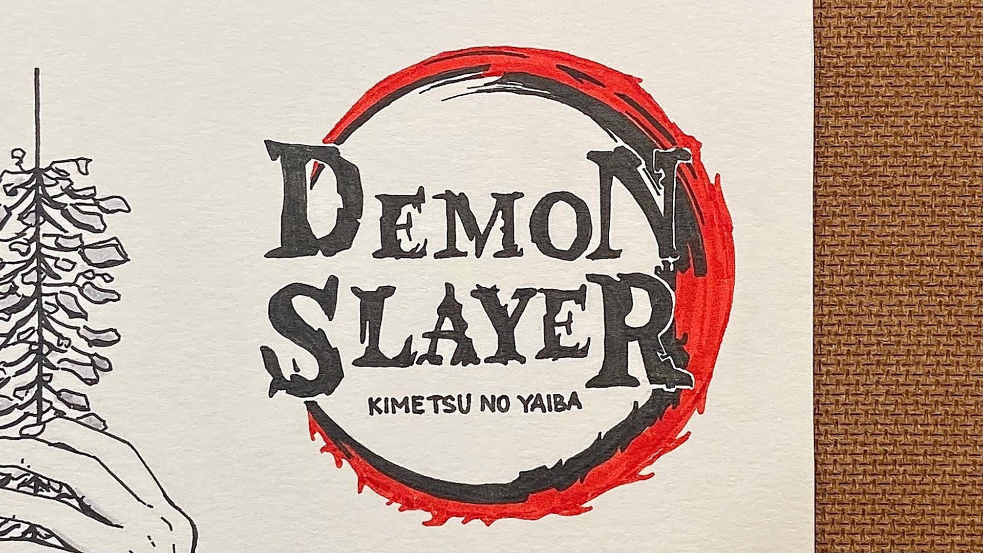 Demon Slayer Logo, black ink, red circular brushstroke, Full HD Desktop Wallpaper