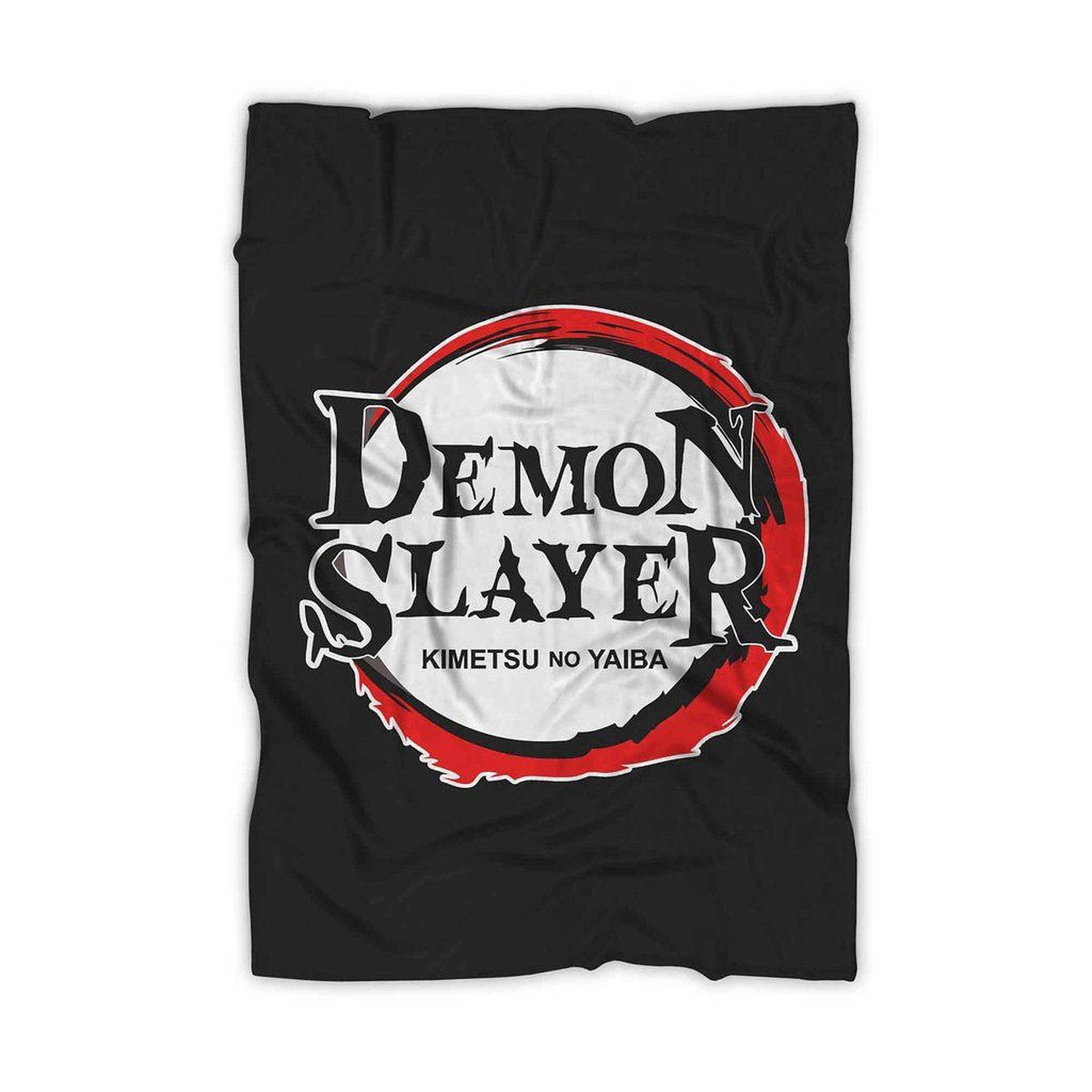 Demon Slayer Logo, black fleece blanket, bold red and white circular design, Full HD Desktop Wallpaper