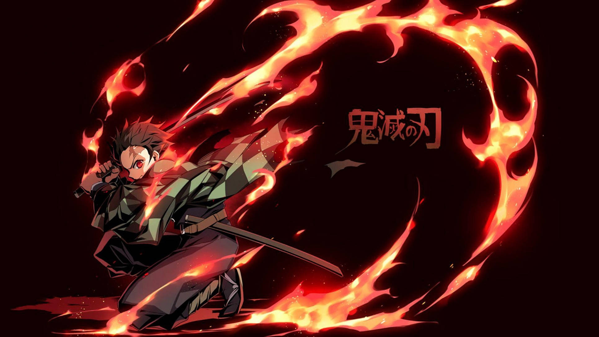 Demon Slayer Logo, flames, red flames, Full HD Desktop Wallpaper
