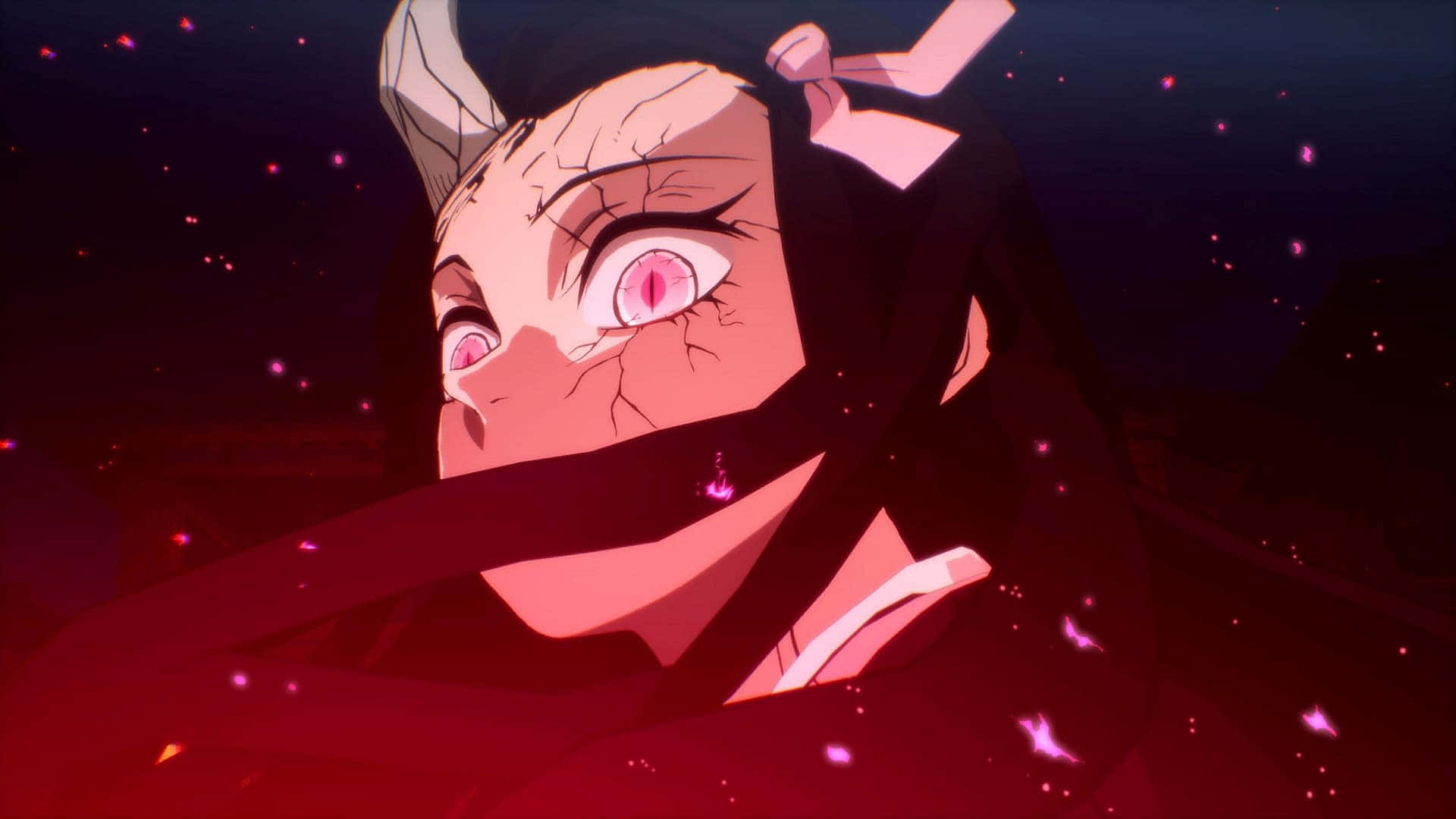 Demon Slayer Characters, cracked skin, pink eyes, Full HD Desktop Wallpaper