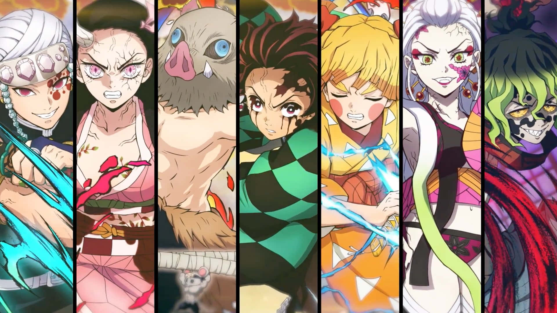 Demon Slayer, anime characters, glowing swords, Full HD Desktop Wallpaper