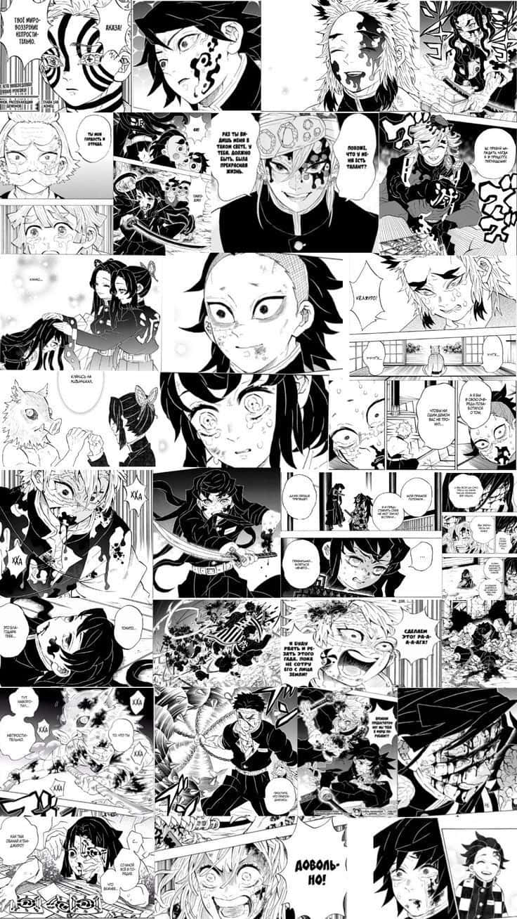Demon Slayer Manga, black and white, manga collage, HD Phone Wallpaper
