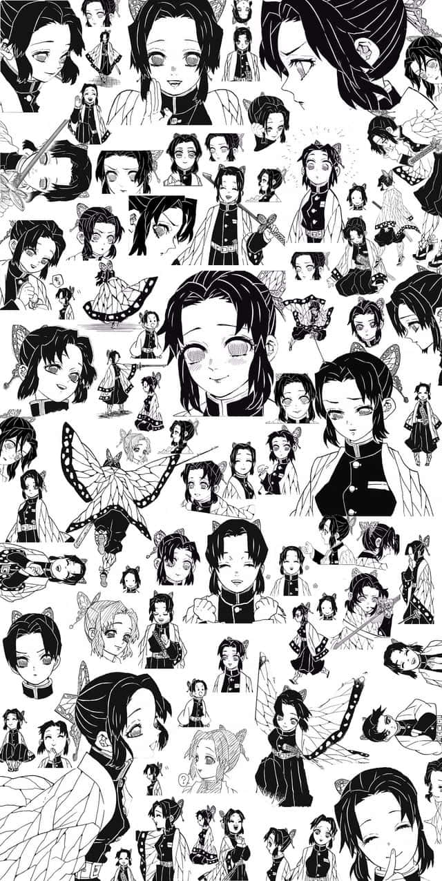 Demon Slayer, black and white, collage, SD Phone Wallpaper