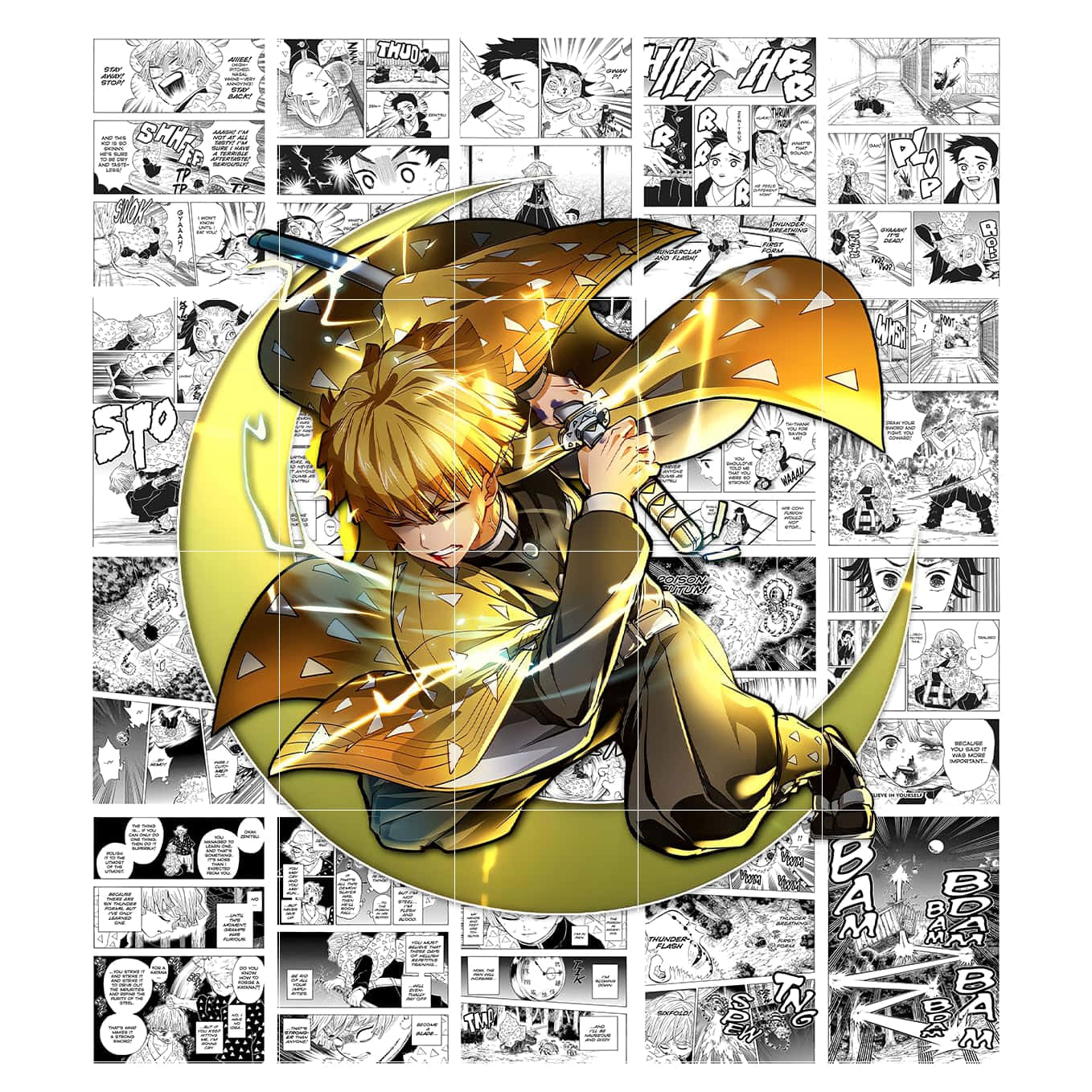 Demon Slayer Manga, golden hair, glowing sword slashes, HD Desktop Wallpaper
