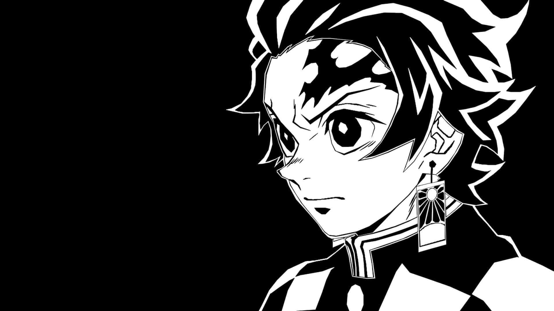 Demon Slayer, character profile, black and white, Full HD Desktop Wallpaper