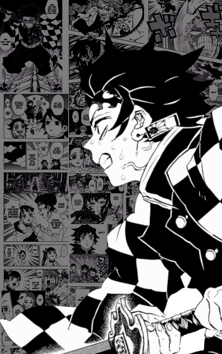 Demon Slayer Manga Collage, crying anime character, checkered uniform, HD Phone Wallpaper