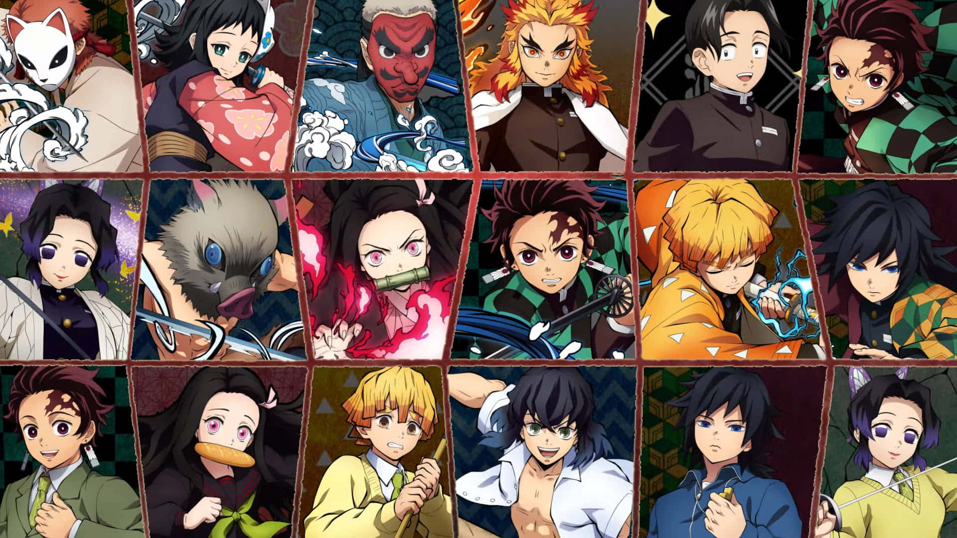 Demon Slayer, anime characters, vibrant grid, Full HD Desktop Wallpaper