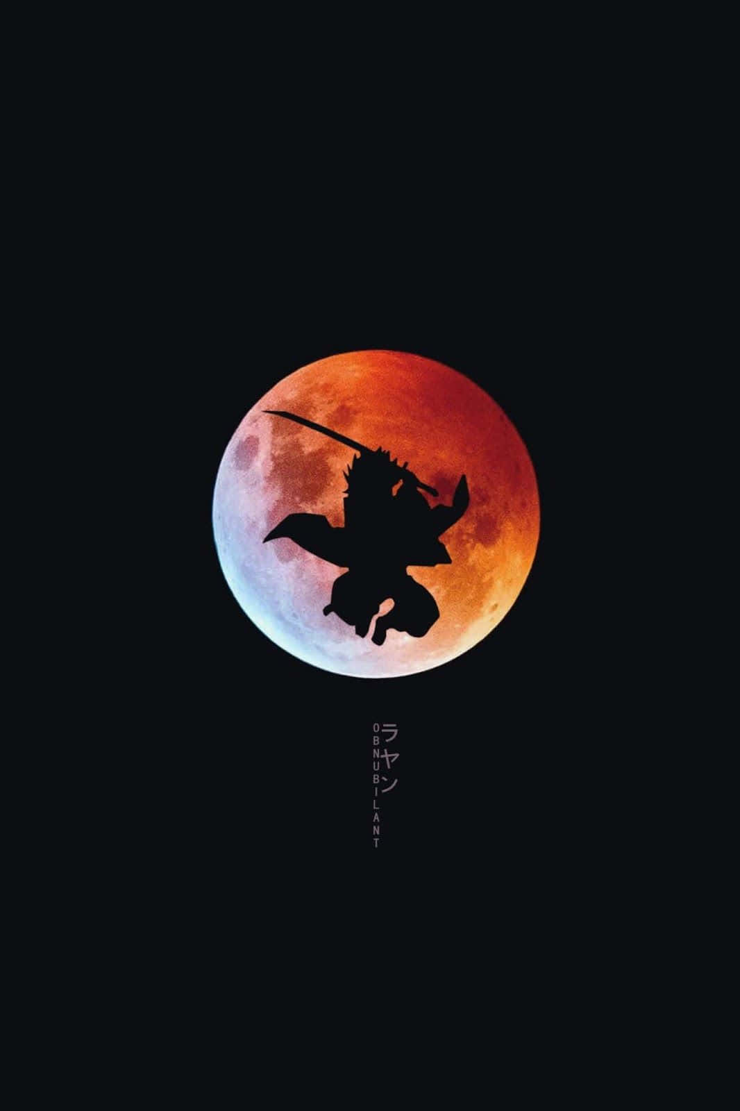 Demon Slayer, warrior silhouette, glowing red and blue moon, HD Phone Wallpaper