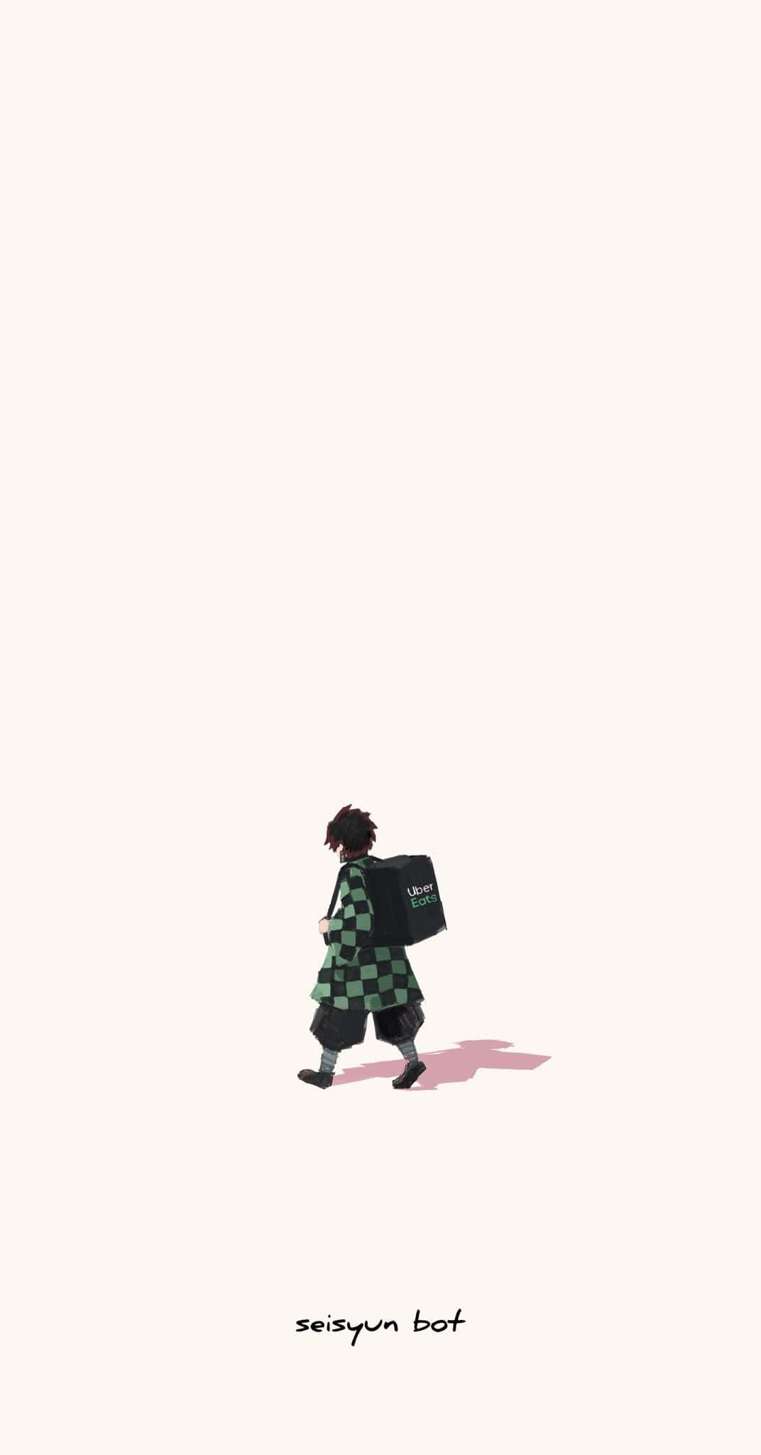 Demon Slayer, green checkered outfit, black bag, Full HD Phone Wallpaper