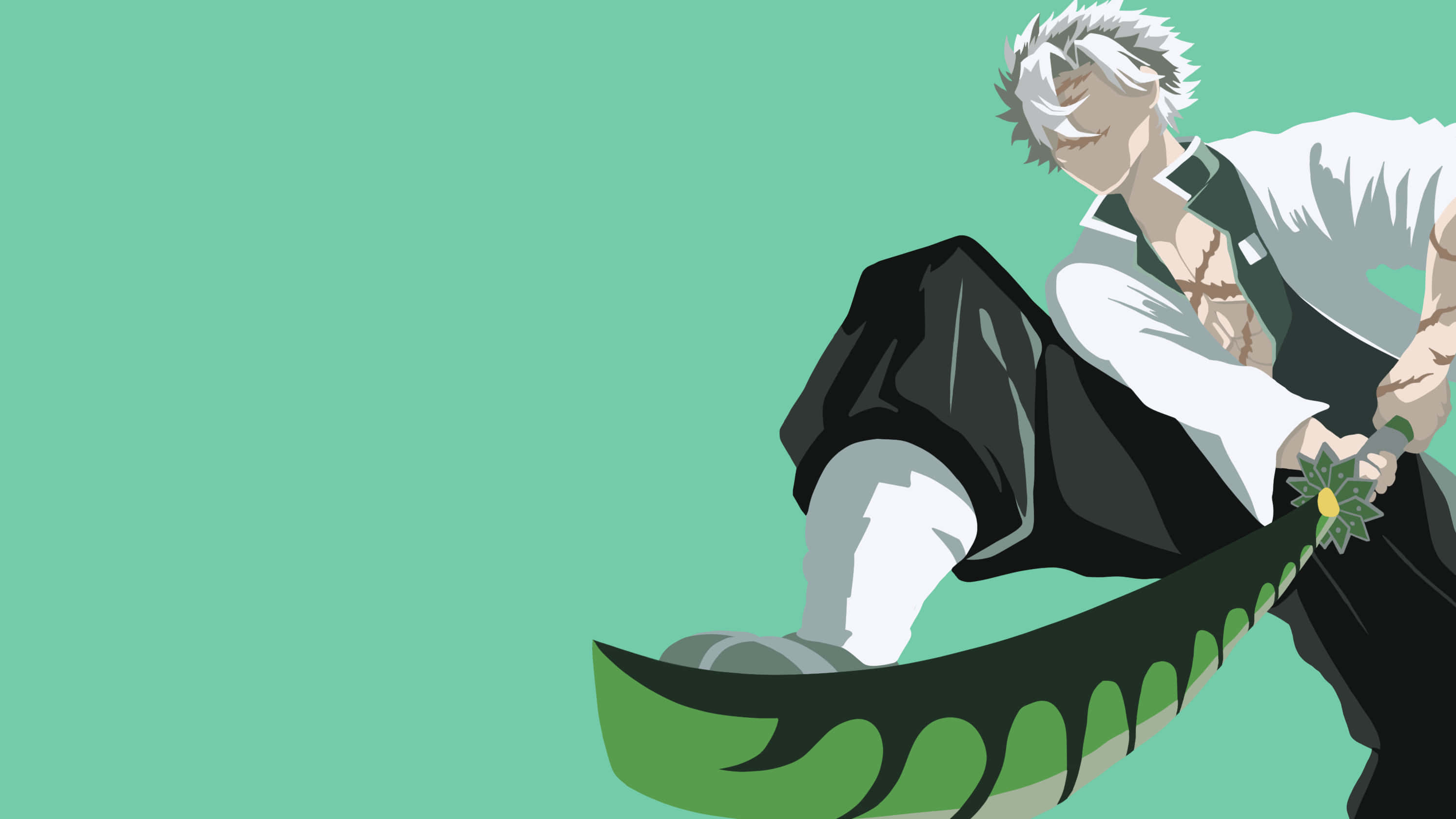 Demon Slayer, white hair, green sword, 2K Desktop Wallpaper
