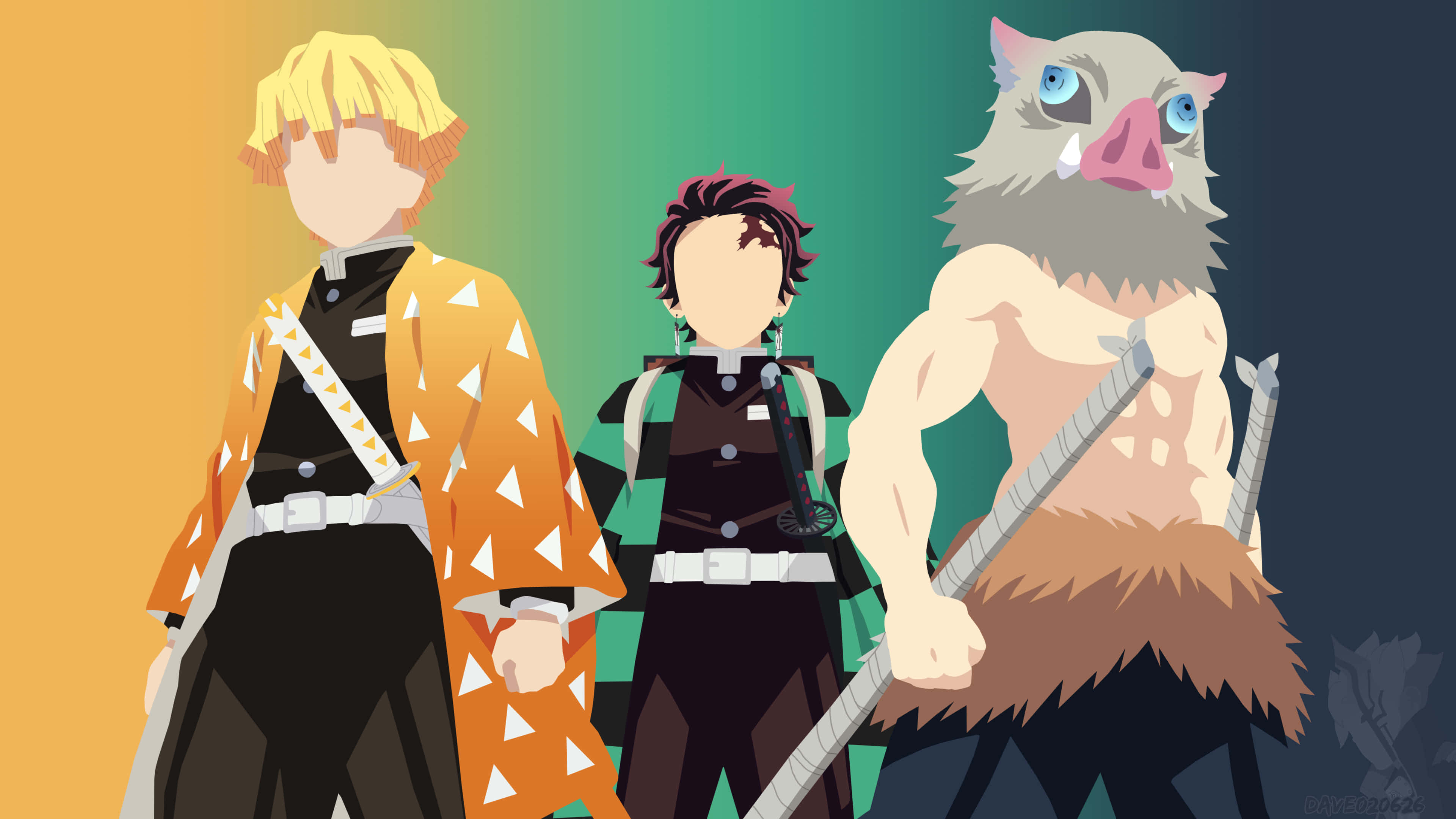 Demon Slayer, minimalist, anime characters, 4K Desktop Wallpaper
