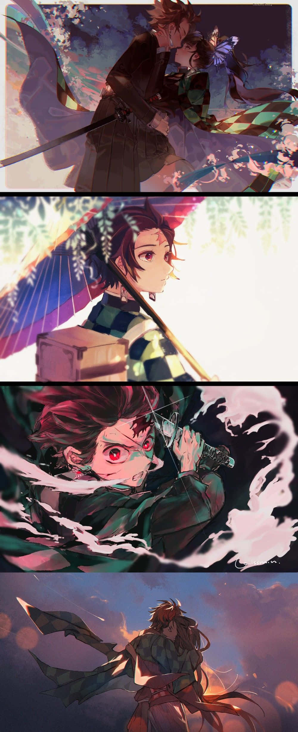Demon Slayer, red hair, checkered kimono, Full HD Phone Wallpaper