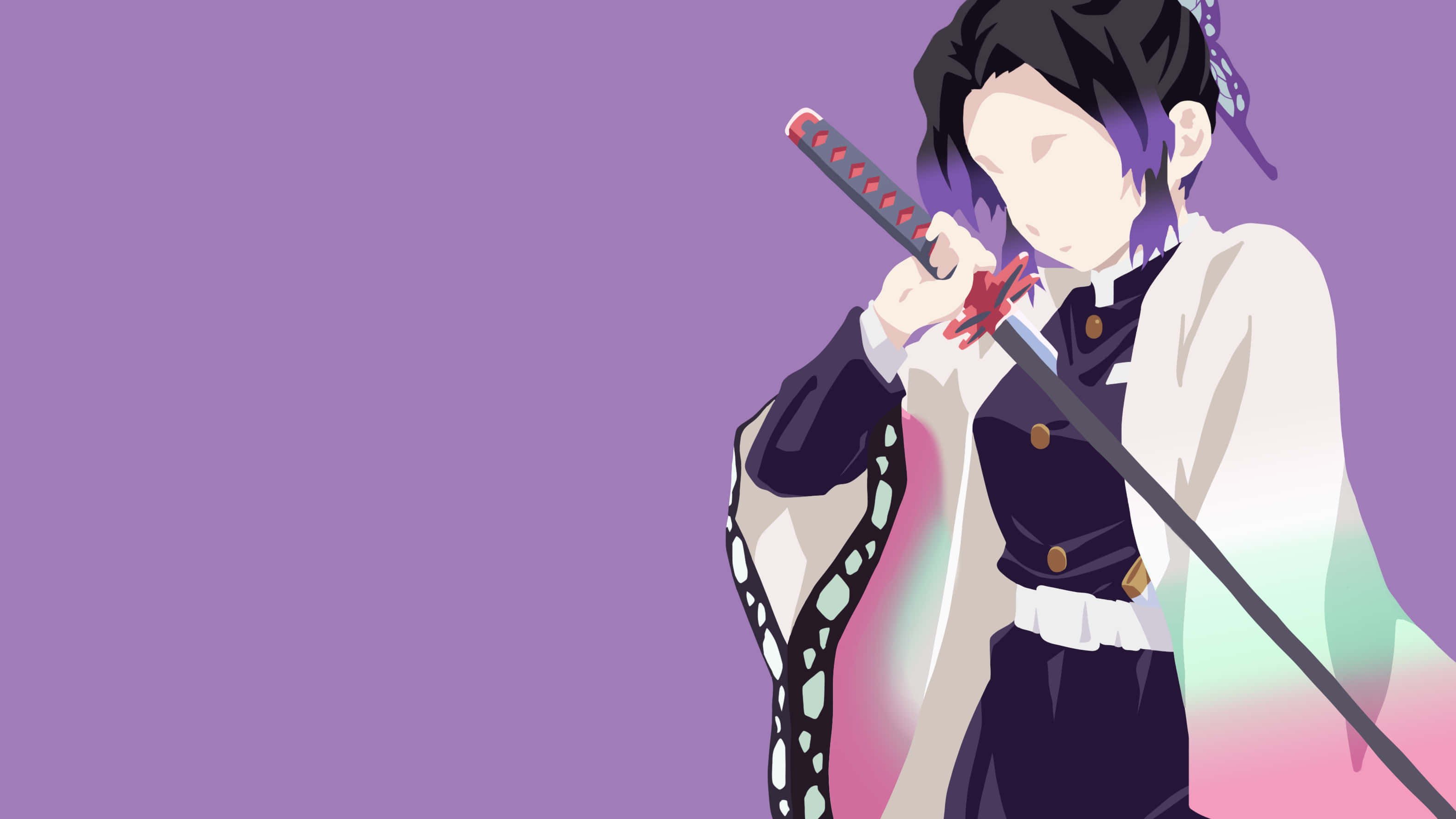 Demon Slayer, purple hair, butterfly-patterned sleeve, 2K Desktop Wallpaper