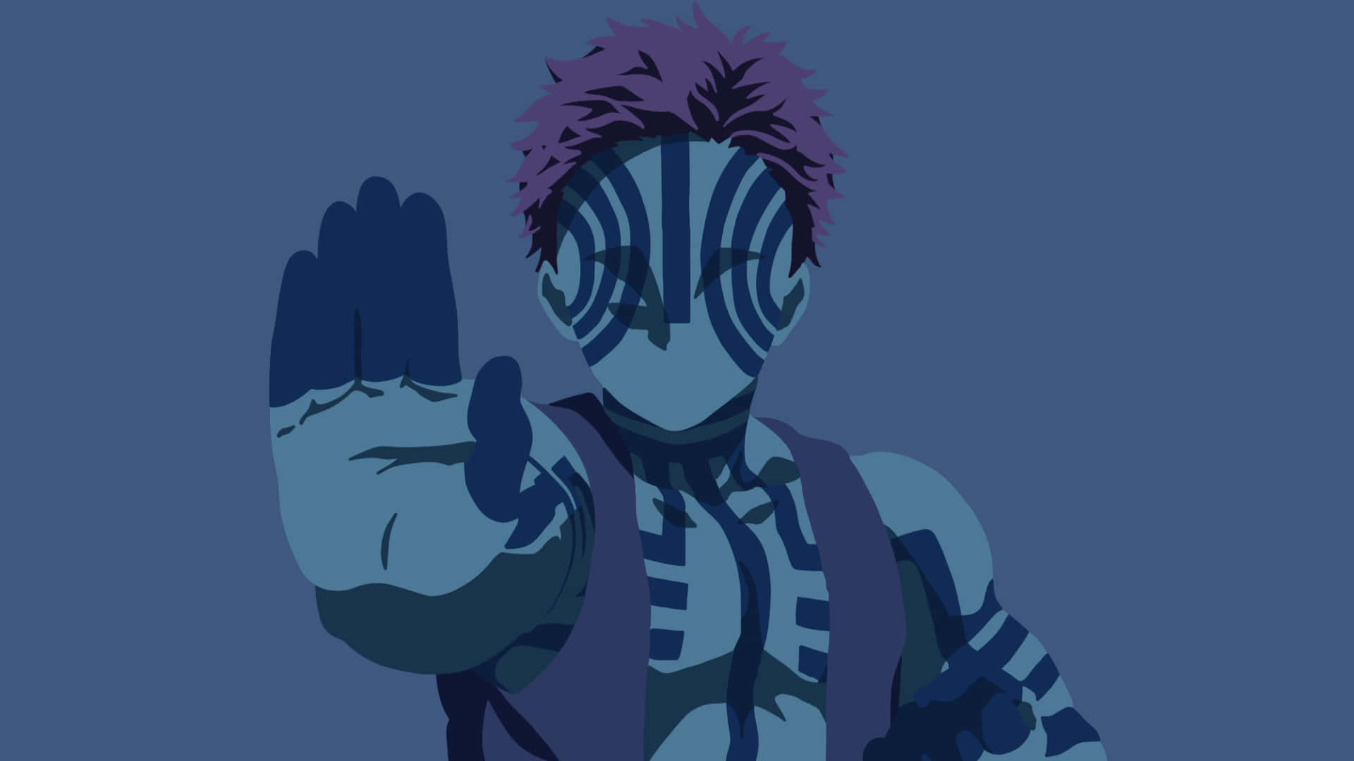 Demon Slayer, purple hair, blue striped face, Full HD Desktop Wallpaper