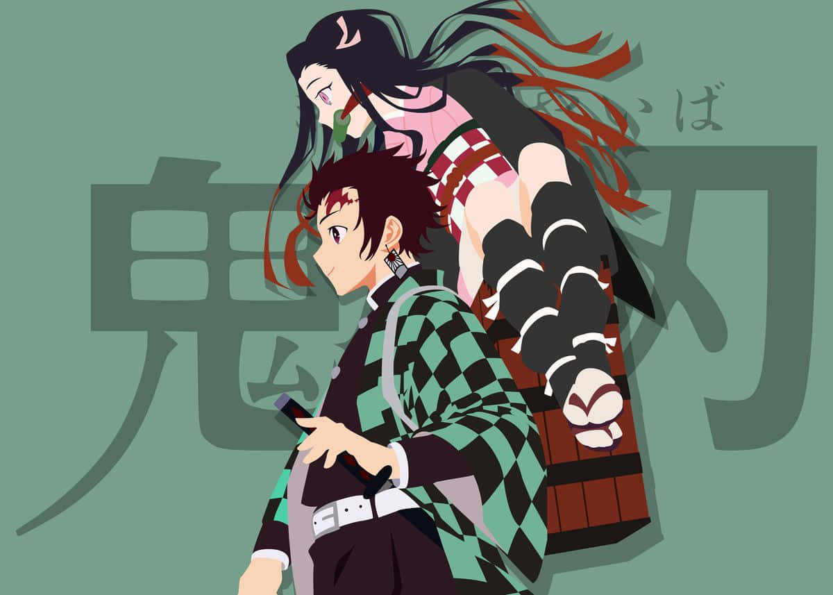 Demon Slayer Minimalist, anime characters, traditional Japanese attire, SD Desktop Wallpaper