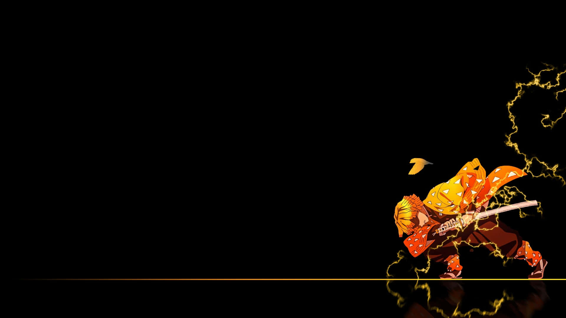 Demon Slayer, orange kimono, sword, Full HD Desktop Wallpaper