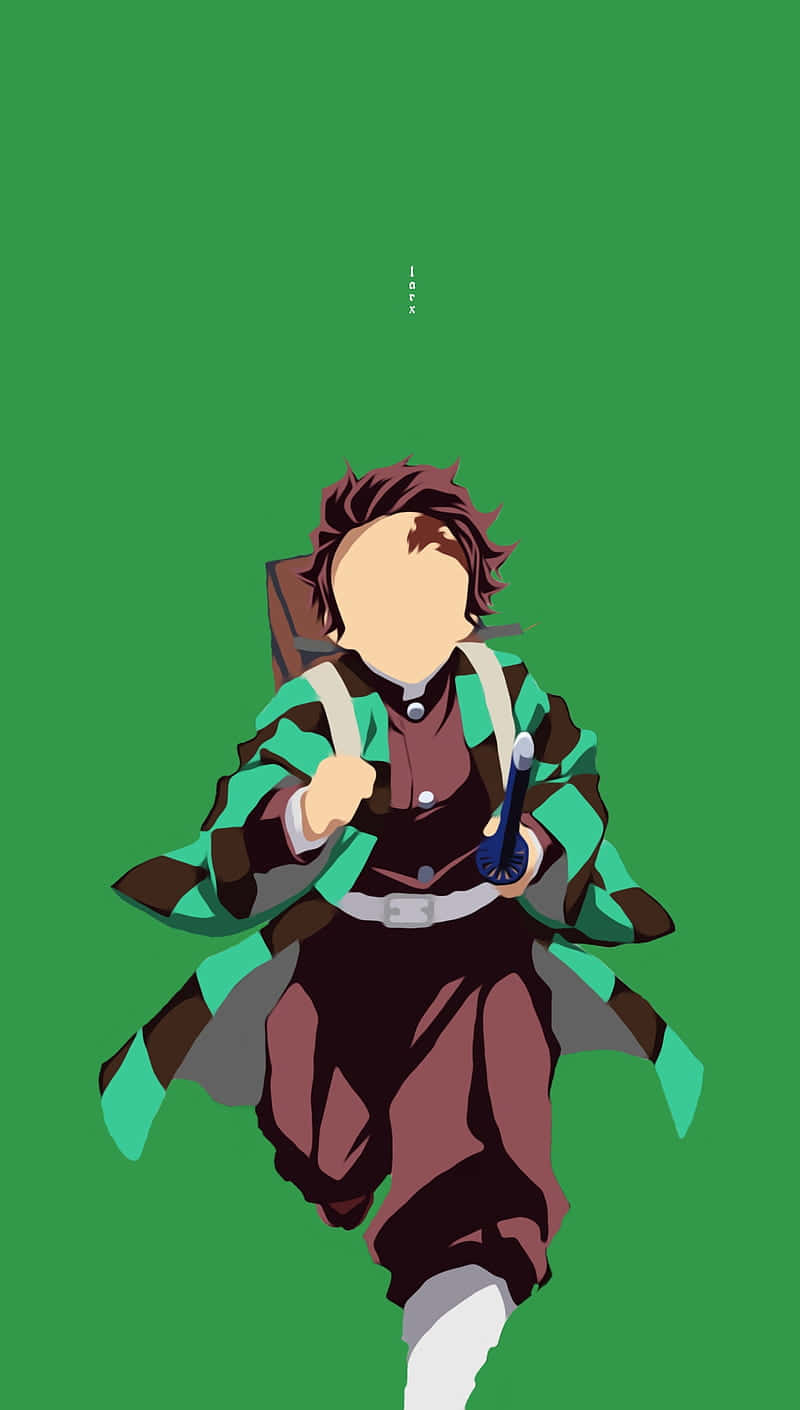 Demon Slayer Minimalist, anime character, green and brown kimono, HD Phone Wallpaper