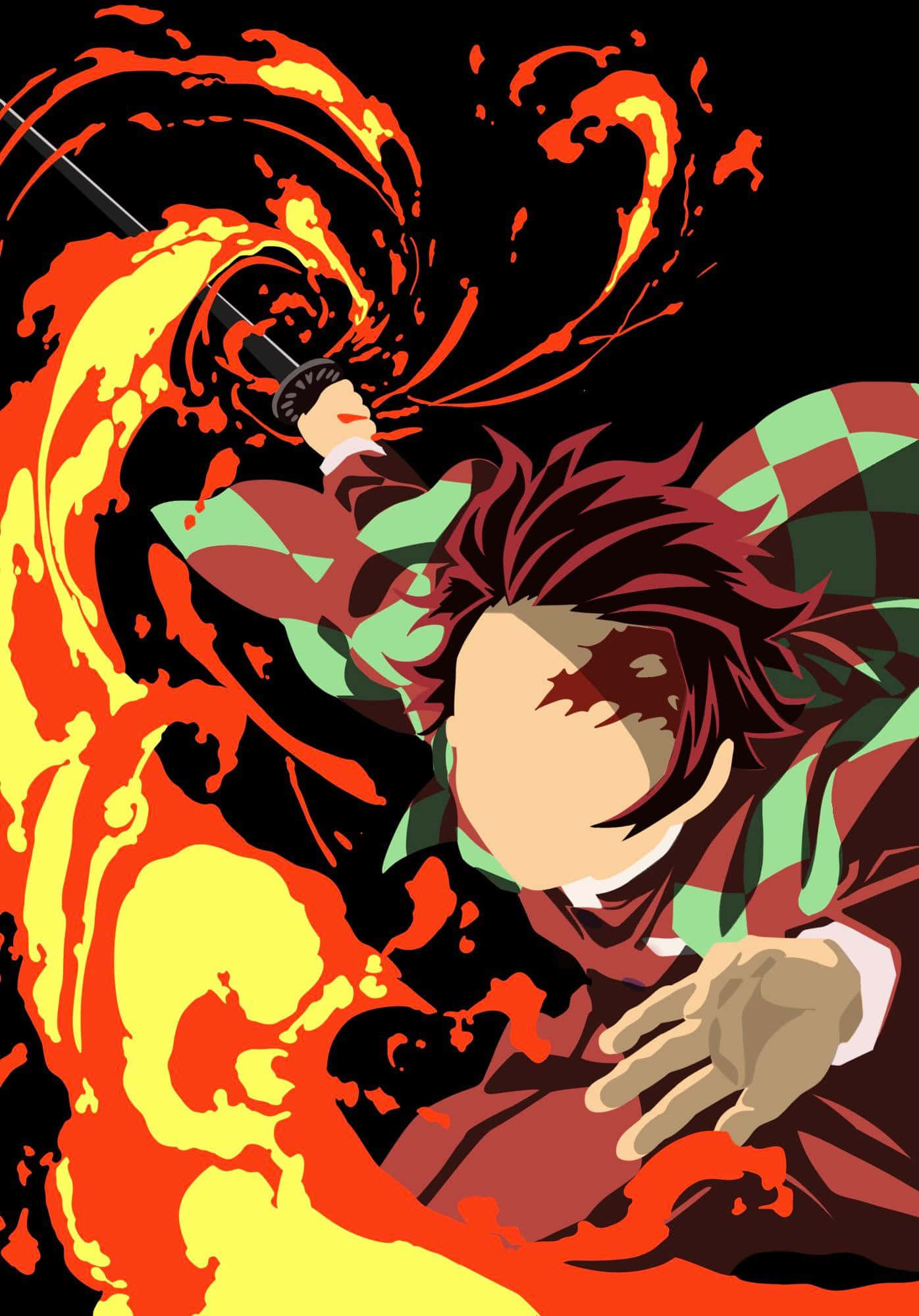 Demon Slayer Minimalist, red hair, checkered kimono, Full HD Phone Wallpaper