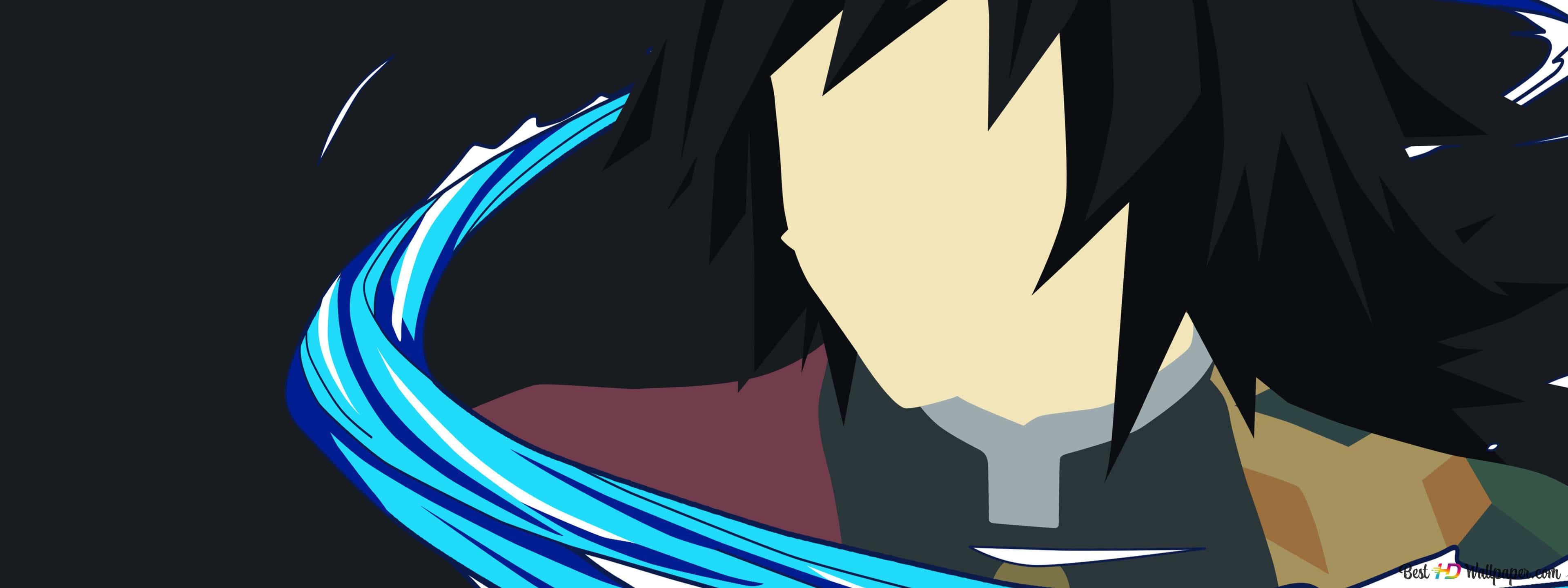 Demon Slayer, black hair, blue energy swirls, 4K Desktop Wallpaper