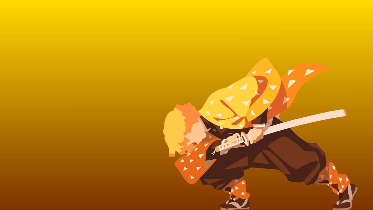 Demon Slayer Minimalist, orange and yellow gear, stylized anime warrior, HD Desktop Wallpaper