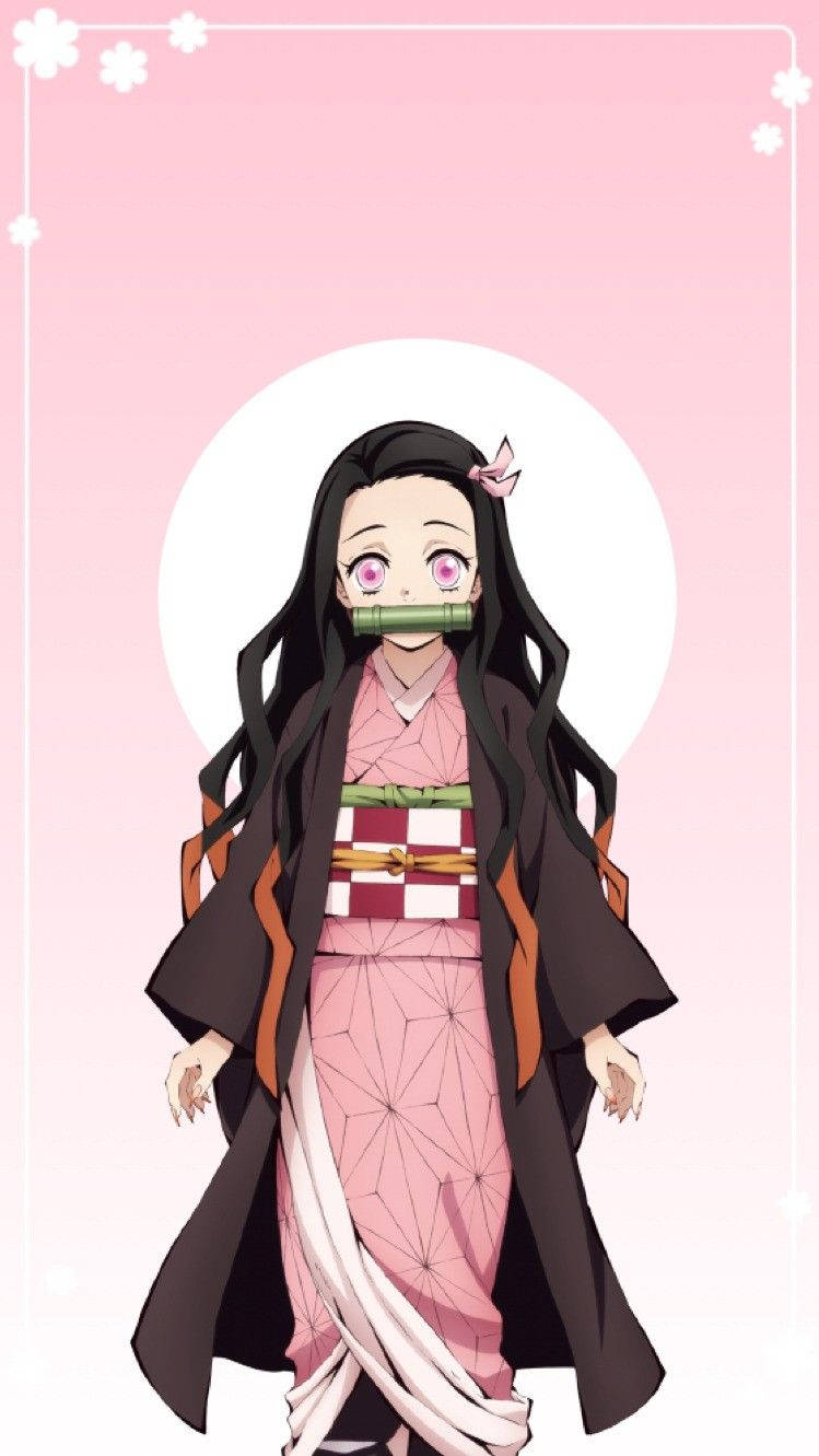 Demon Slayer Nezuko, pink kimono, bamboo gag, HD Phone Wallpaper