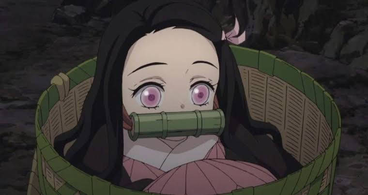 Demon Slayer, Nezuko, pink eyes, SD Desktop Wallpaper