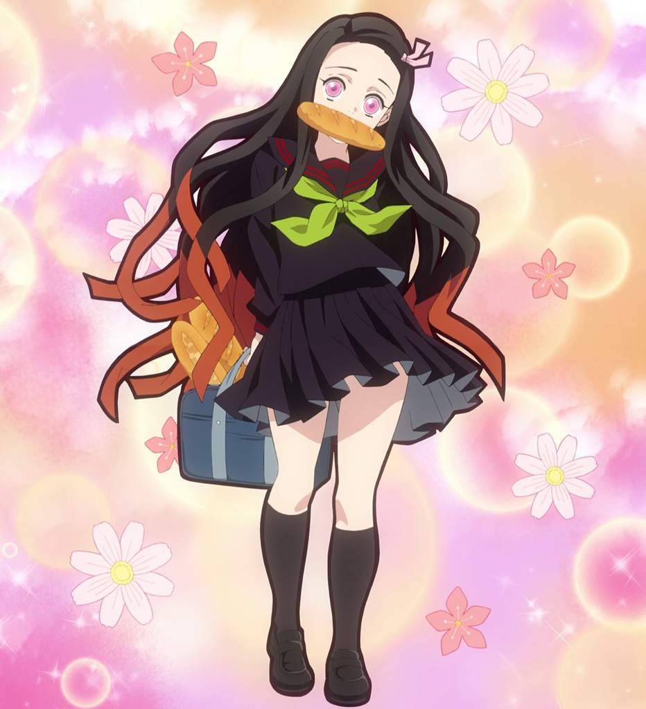 Demon Slayer Nezuko, long black hair, pink eyes, SD Phone Wallpaper