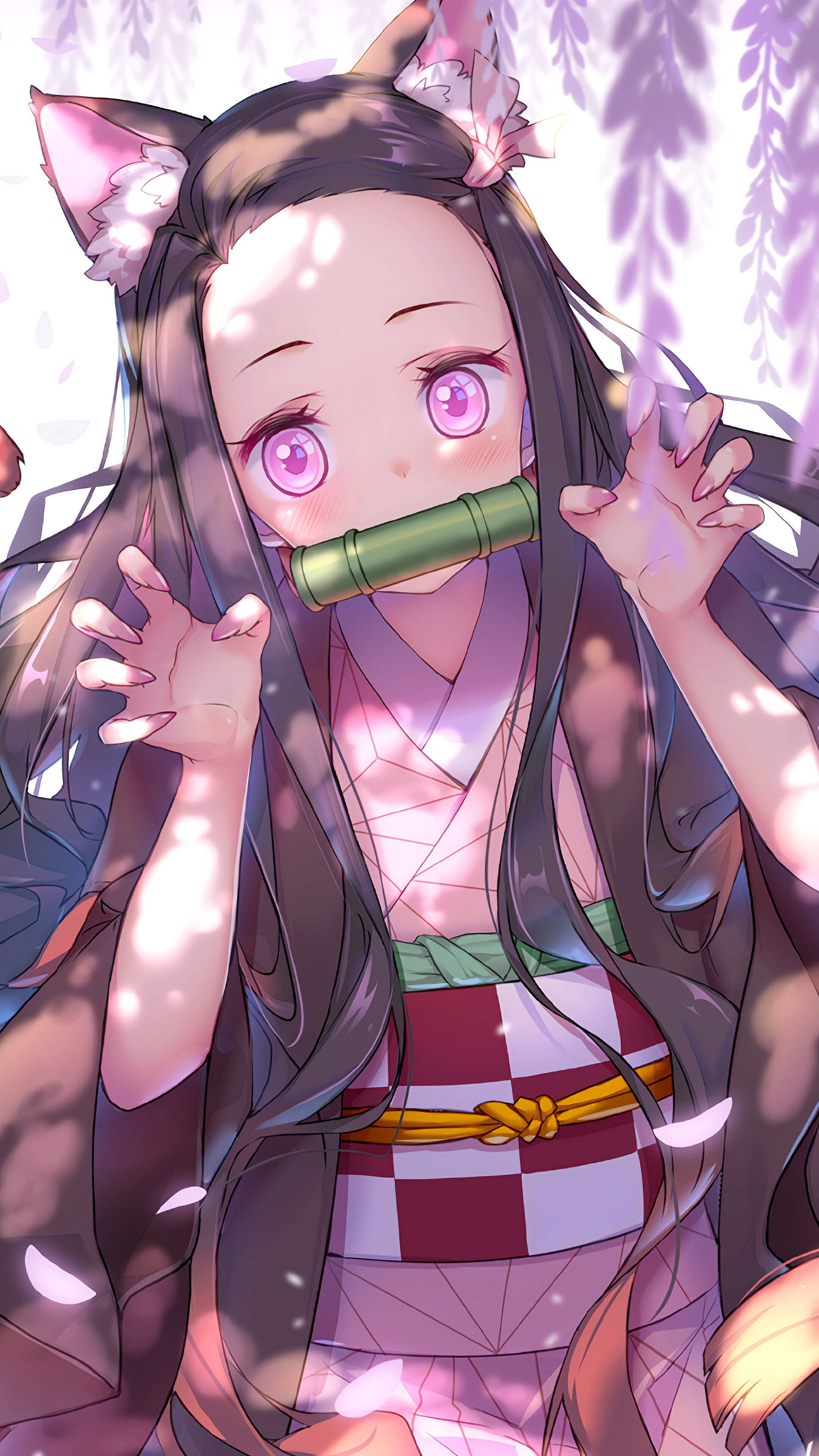 Demon Slayer, Nezuko, cat ears, 4K Phone Wallpaper