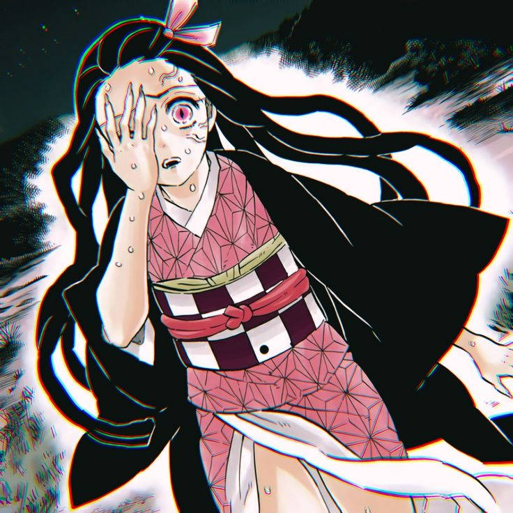 Demon Slayer Nezuko, pink eye covers, long black hair, SD Desktop Wallpaper