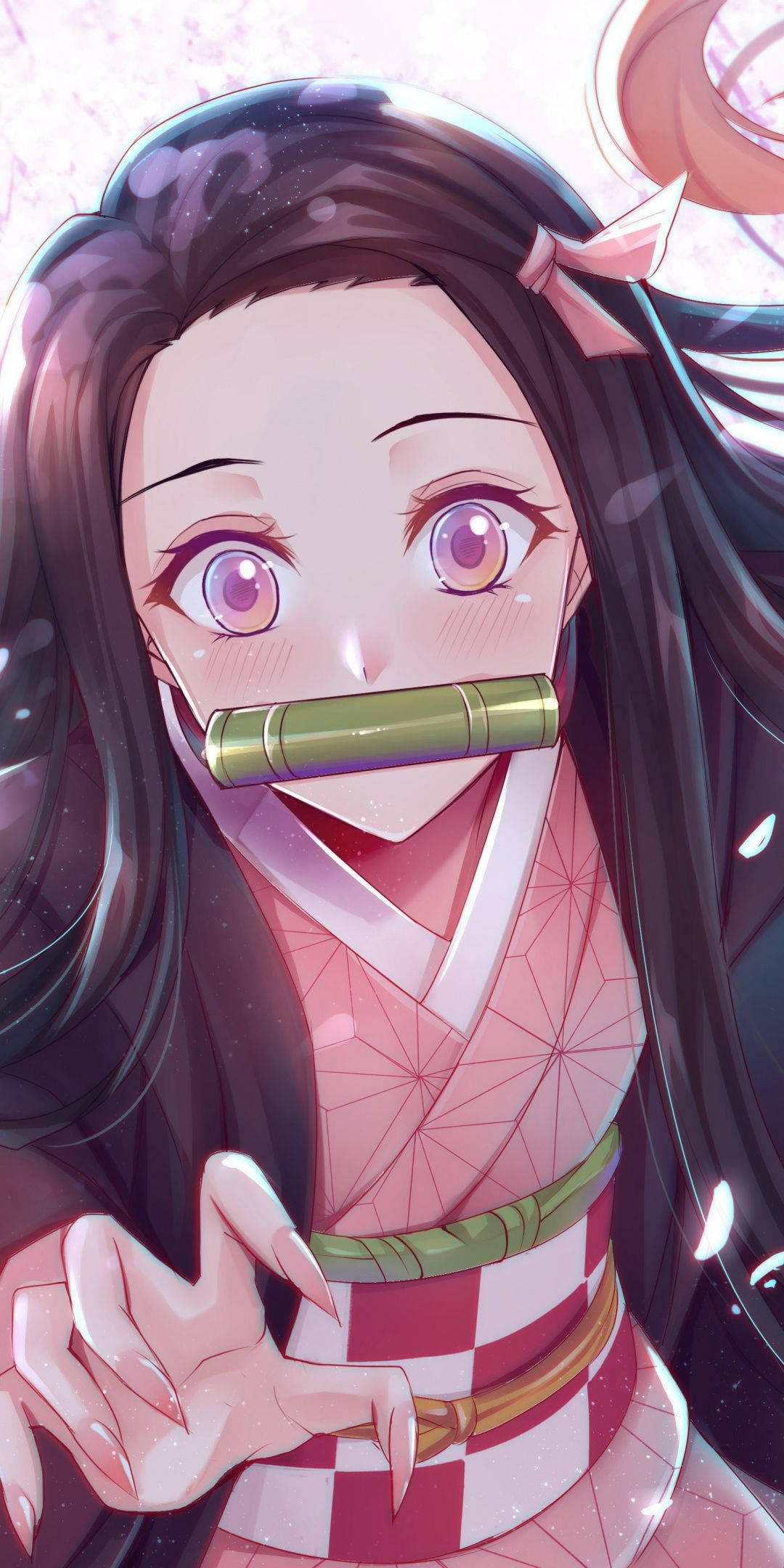 Demon Slayer, Nezuko, long dark hair, Full HD Phone Wallpaper
