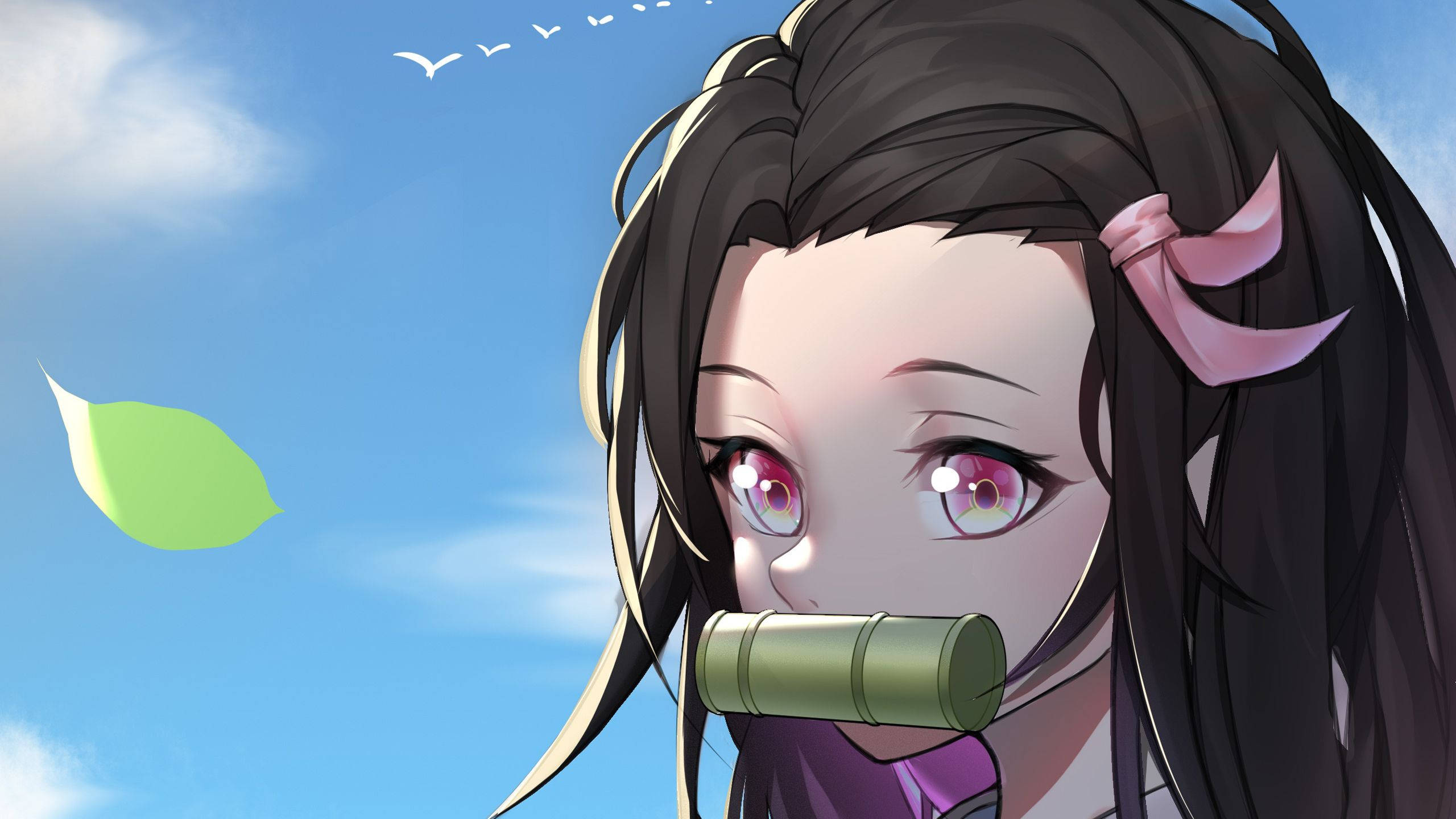Demon Slayer, Nezuko, pink eyes, 2K Desktop Wallpaper