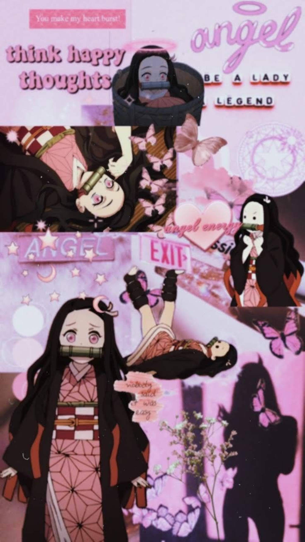 Pink Nezuko, anime collage, masked girl in kimono, HD Phone Wallpaper