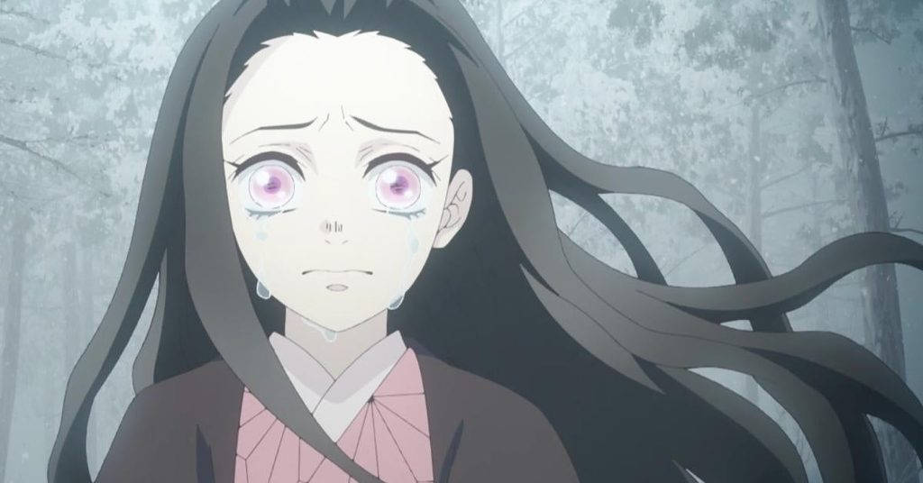 Demon Slayer Nezuko, long black hair, pink eyes, SD Desktop Wallpaper