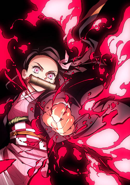 Demon Slayer Nezuko, crimson energy, traditional attire, SD Phone Wallpaper
