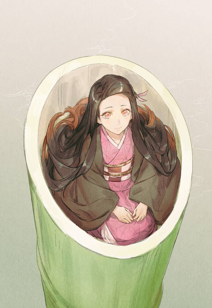 Bamboo, Demon Slayer Nezuko, pink kimono, SD Phone Wallpaper
