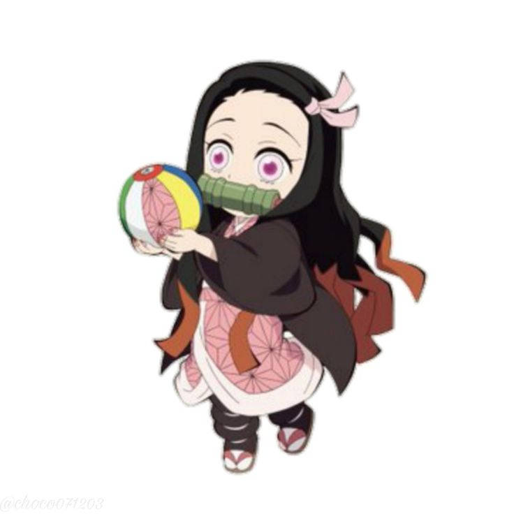 Demon Slayer Nezuko, chibi anime girl, black hair, SD Desktop Wallpaper