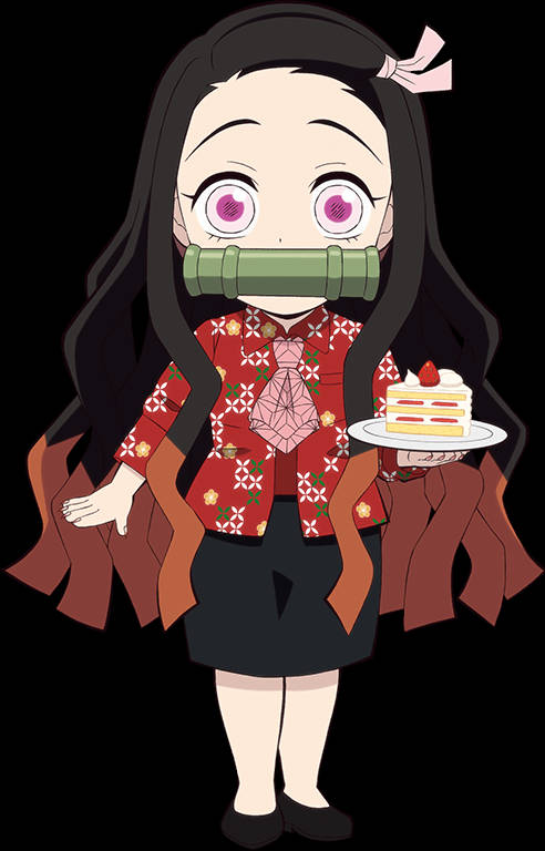 Demon Slayer Nezuko, bamboo gag, strawberry cake, SD Phone Wallpaper