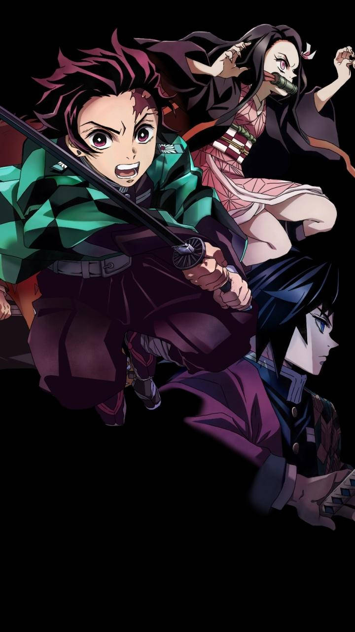 Demon Slayer Phone, anime warriors, dynamic combat poses, HD Phone Wallpaper