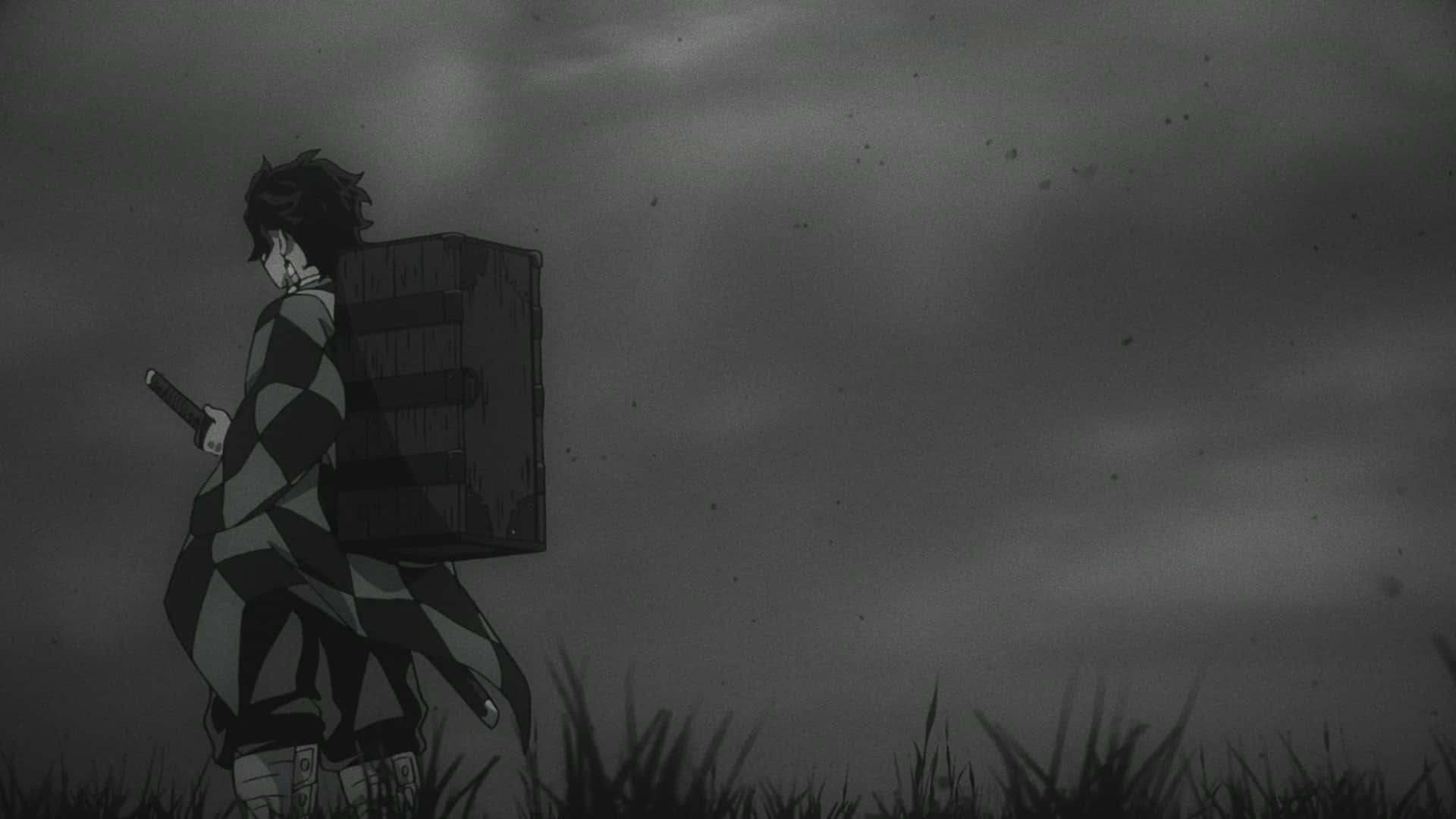 Dark Demon Slayer, anime warrior, checkered kimono, Full HD Desktop Wallpaper
