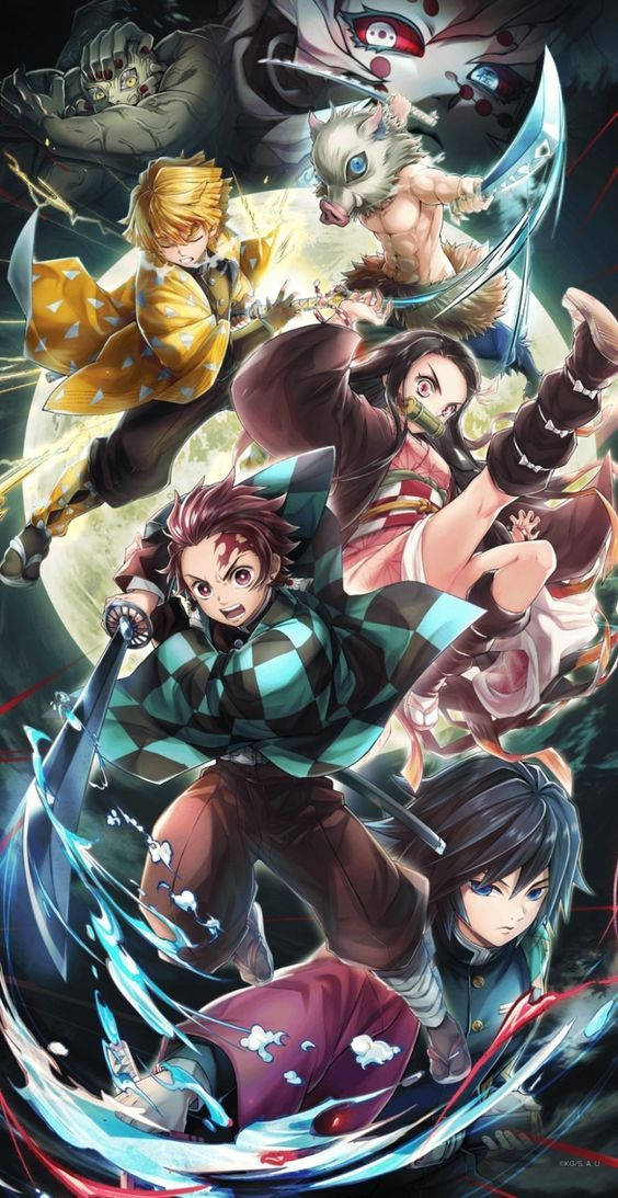 Demon Slayer, iPhone, glowing swords, SD Phone Wallpaper