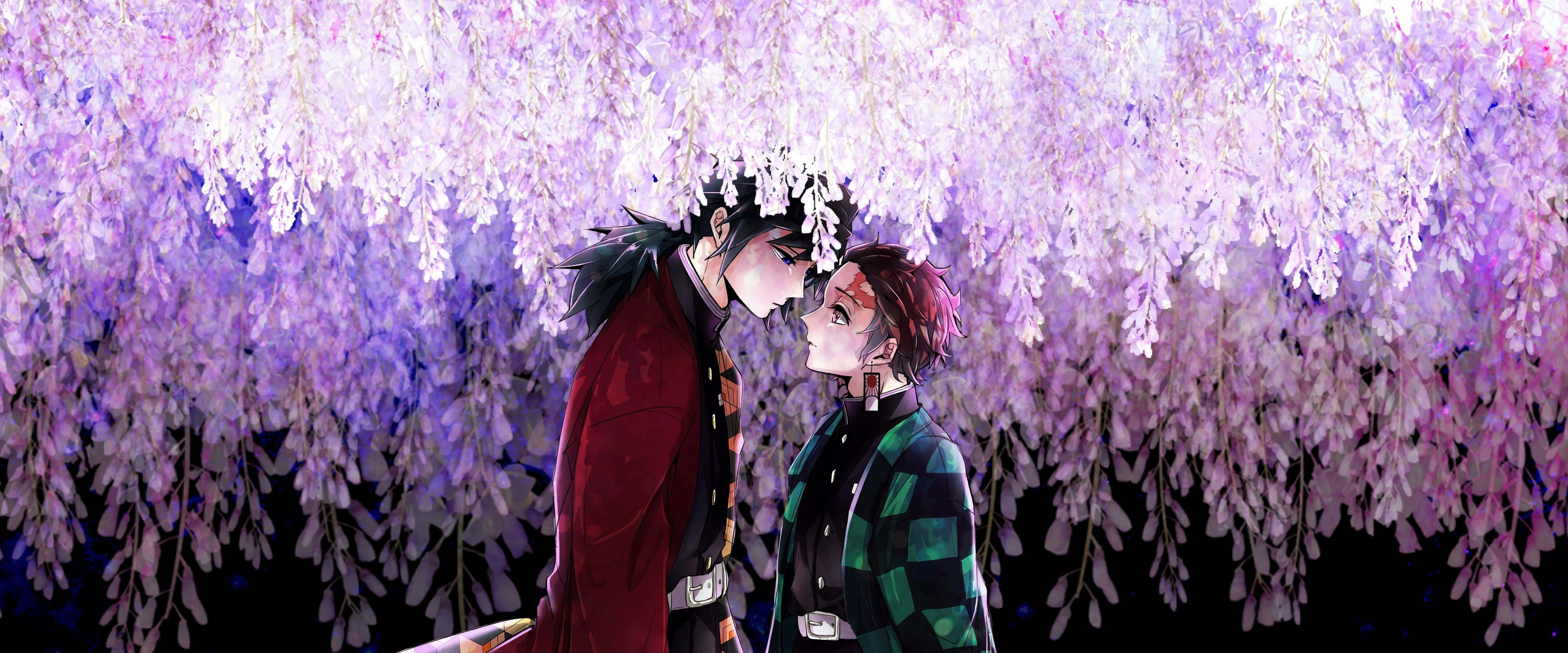 Demon Slayer, purple wisteria blossoms, night, 8K Desktop Wallpaper