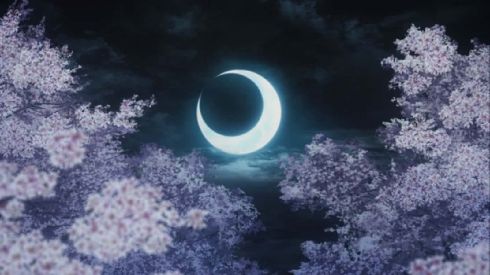 Demon Slayer, crescent moon, cherry blossoms, HD Desktop Wallpaper