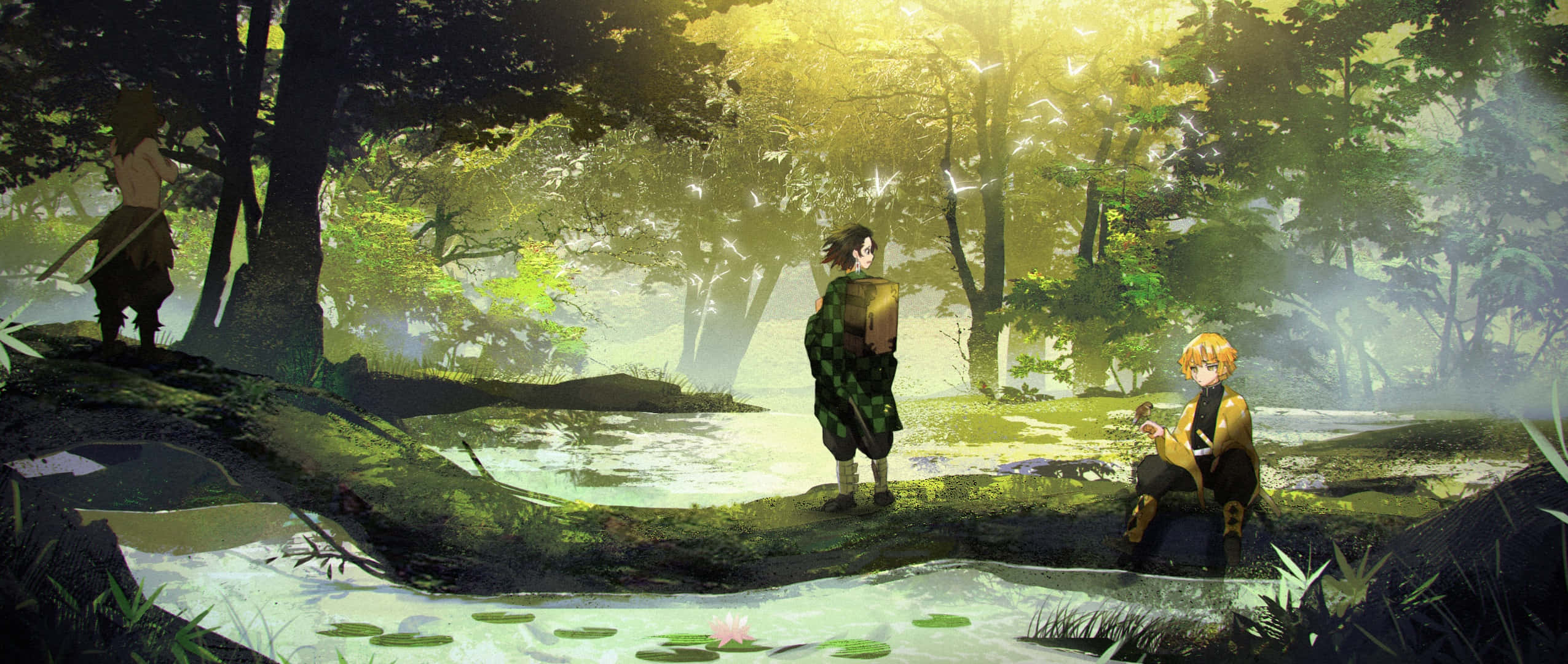 Demon Slayer, forest, river, Full HD Desktop Wallpaper