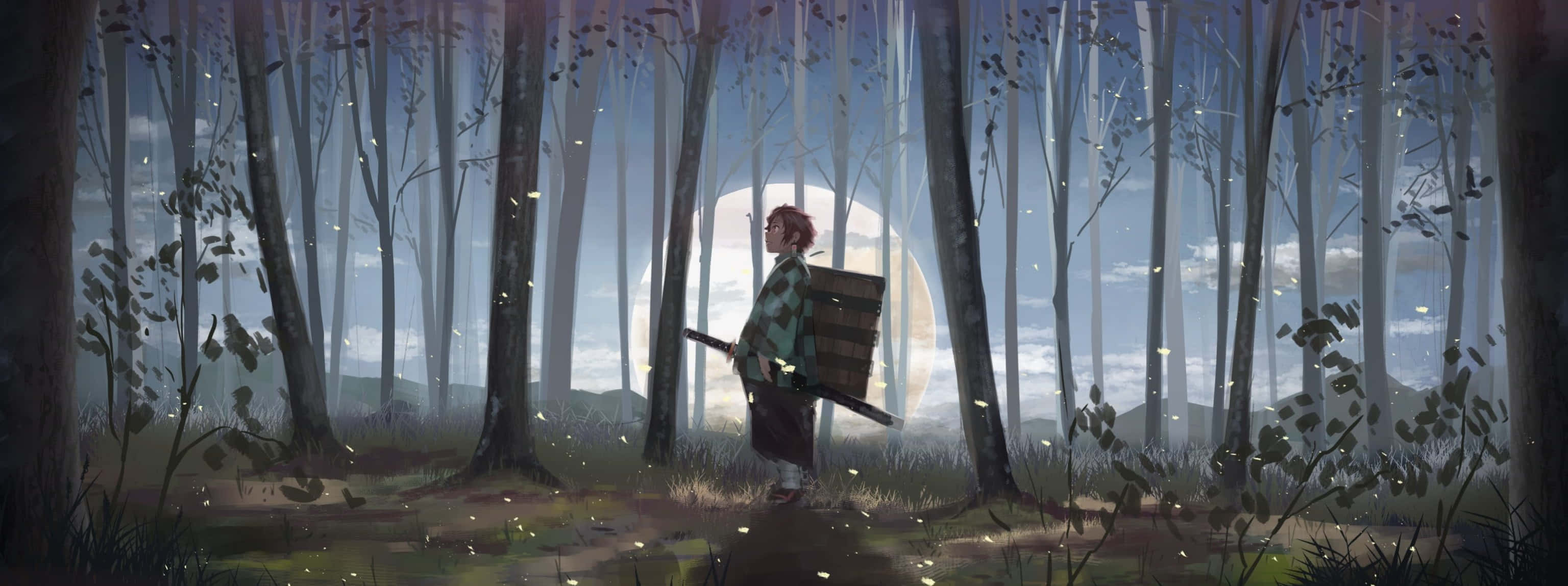Demon Slayer, red hair, misty forest, 2K Desktop Wallpaper