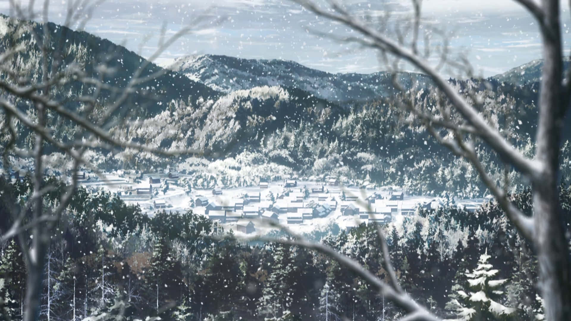 Demon Slayer, snow, mountain village, Full HD Desktop Wallpaper