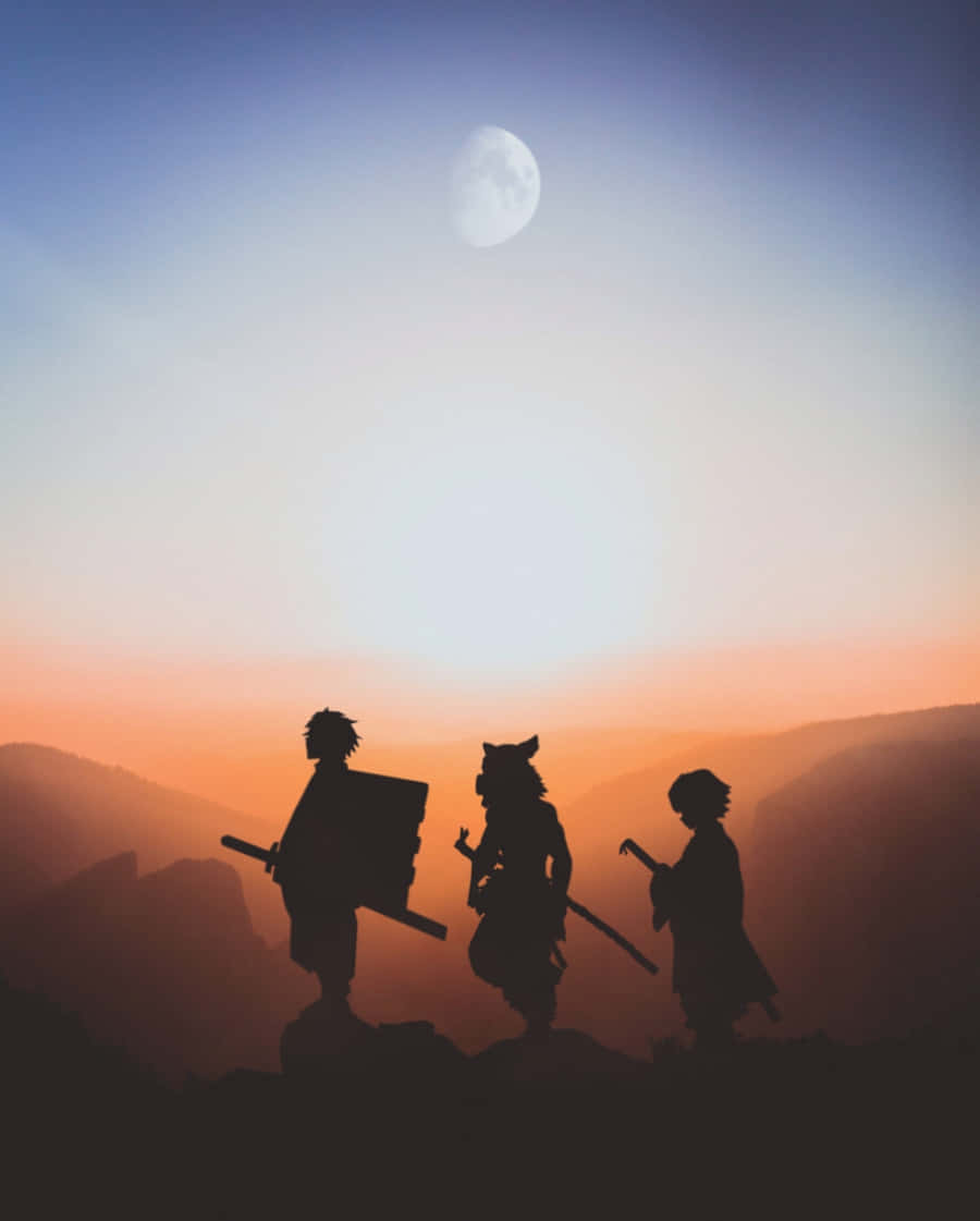 Demon Slayer, characters silhouette, desert, SD Phone Wallpaper