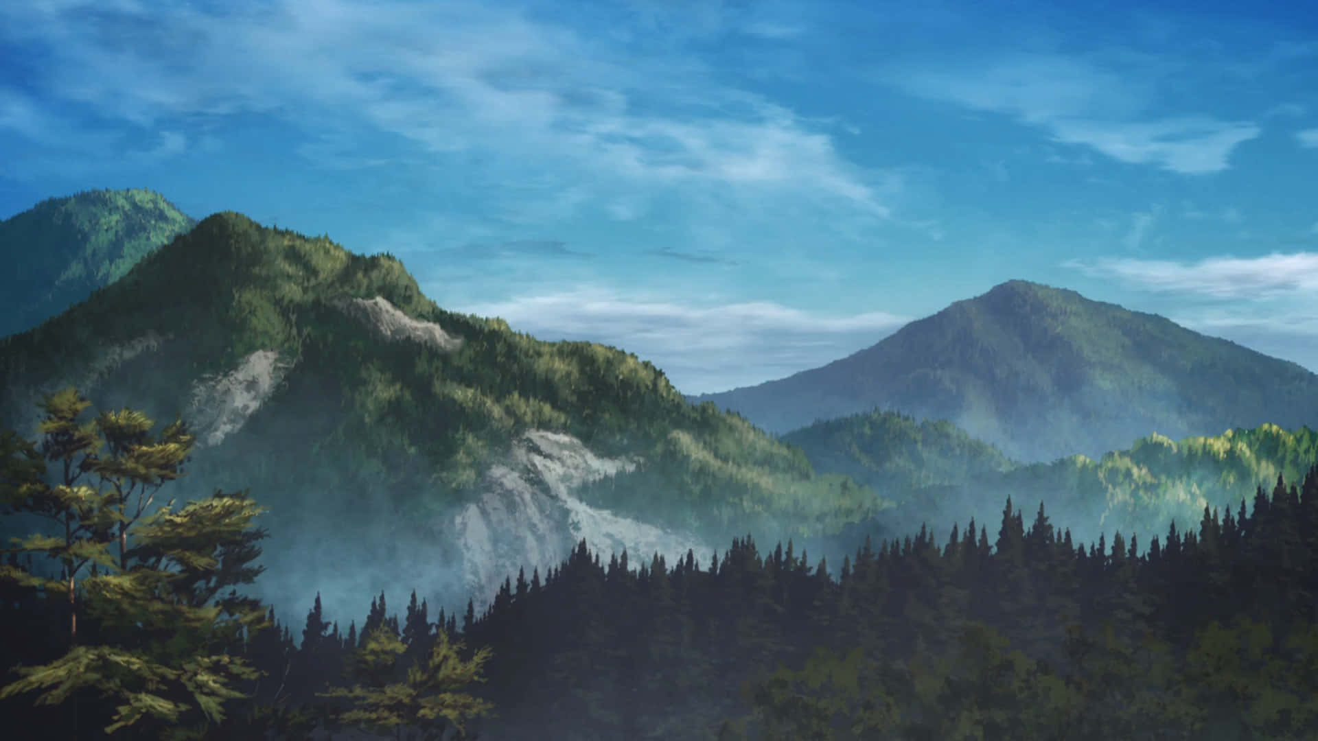 Demon Slayer, mountain landscape, lush green forests, Full HD Desktop Wallpaper