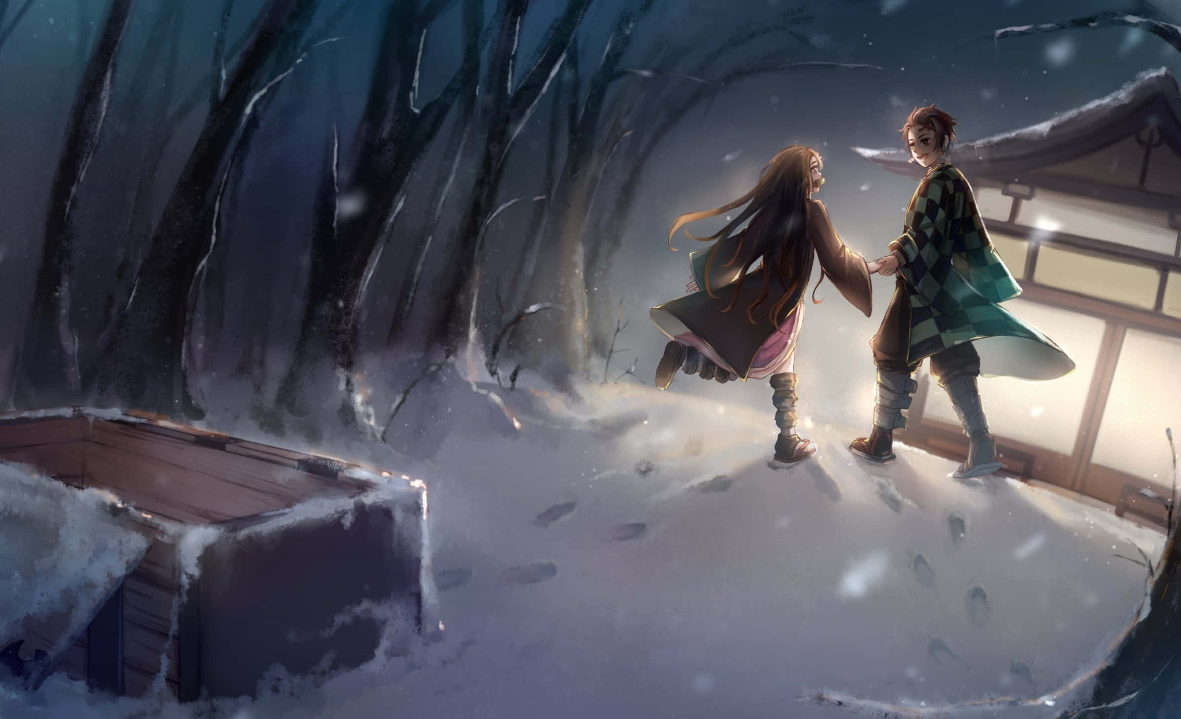 Demon Slayer, Misty Forests, Snowy Forest, Full HD Desktop Wallpaper