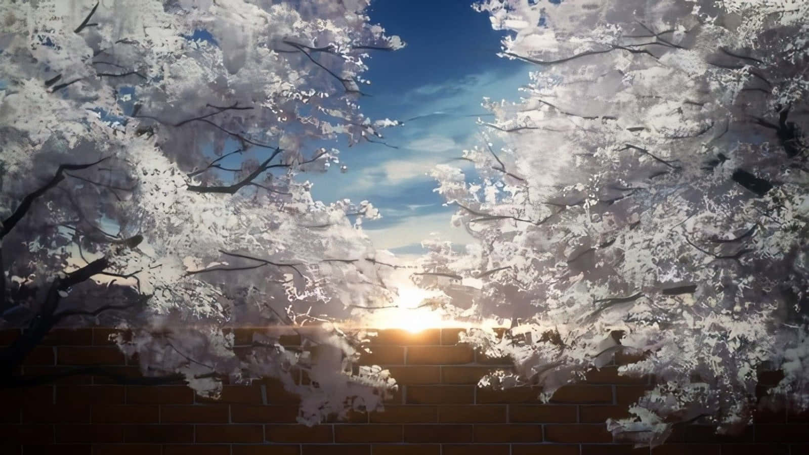 Demon Slayer Scenery, Winter Forest Trees, cherry blossoms, HD Desktop Wallpaper
