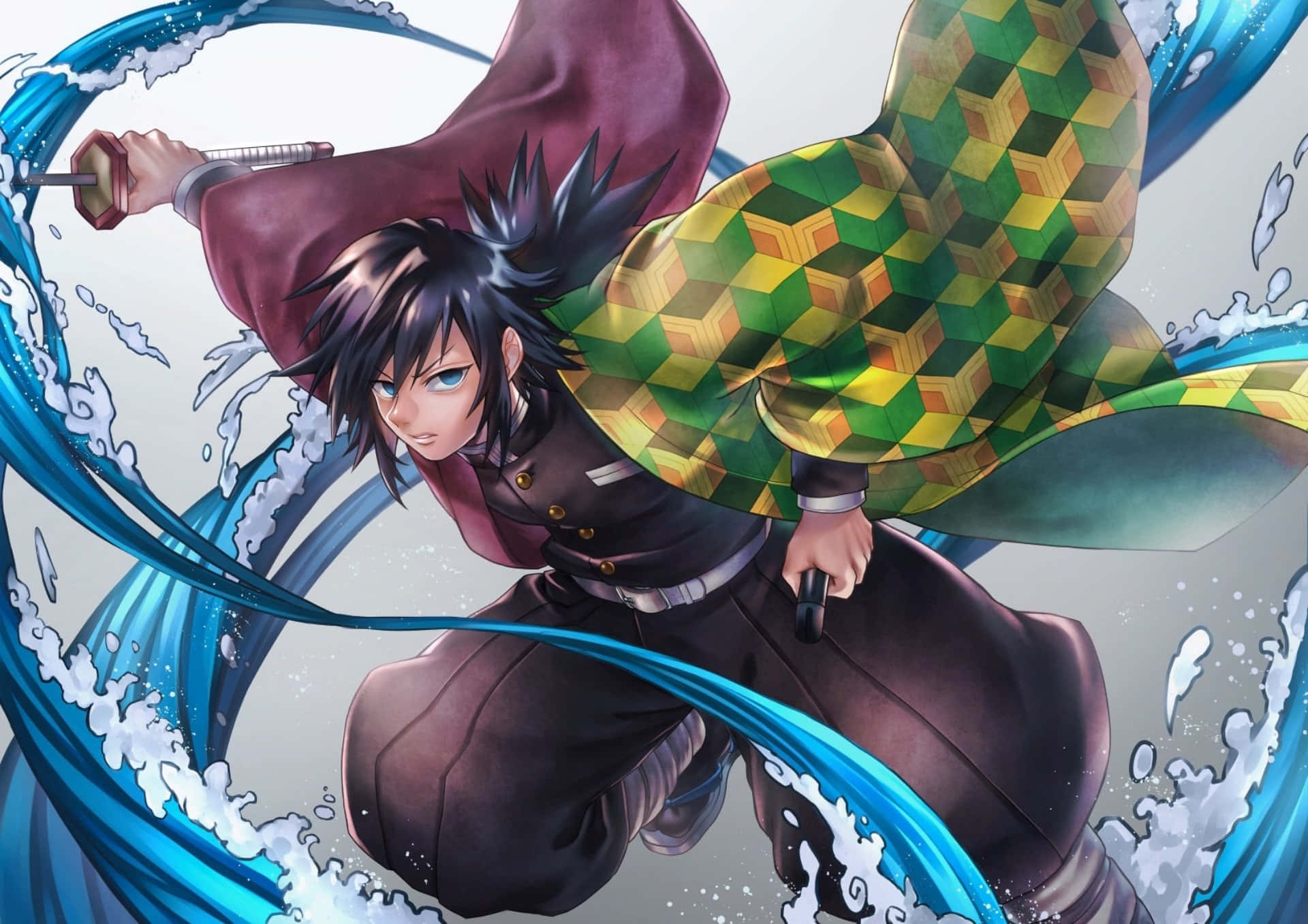 Demon Slayer Season 2, spiky black hair, green patterned haori, Full HD Desktop Wallpaper